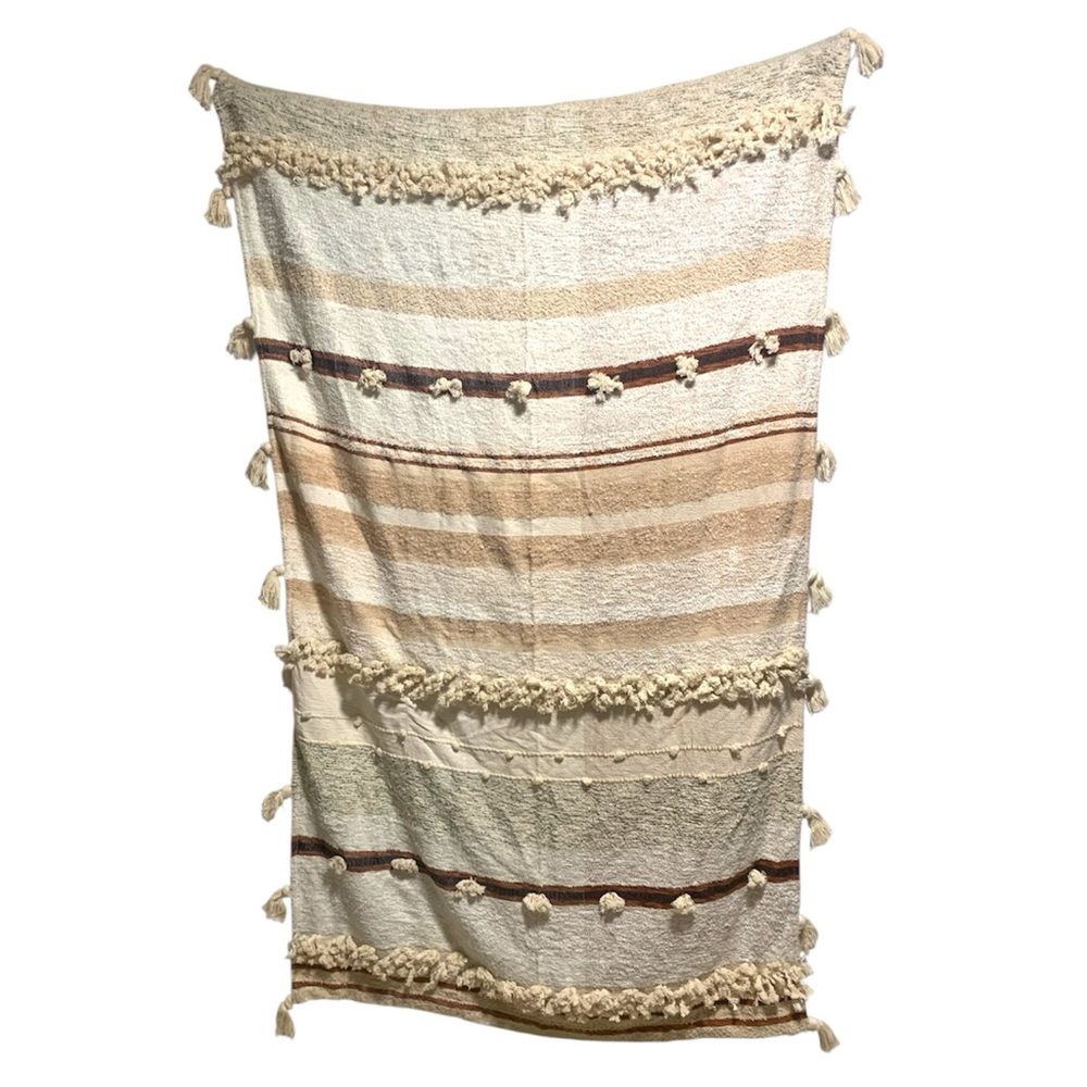 Anthropologie All Roads Throw Blanket Brown Cream Tassel